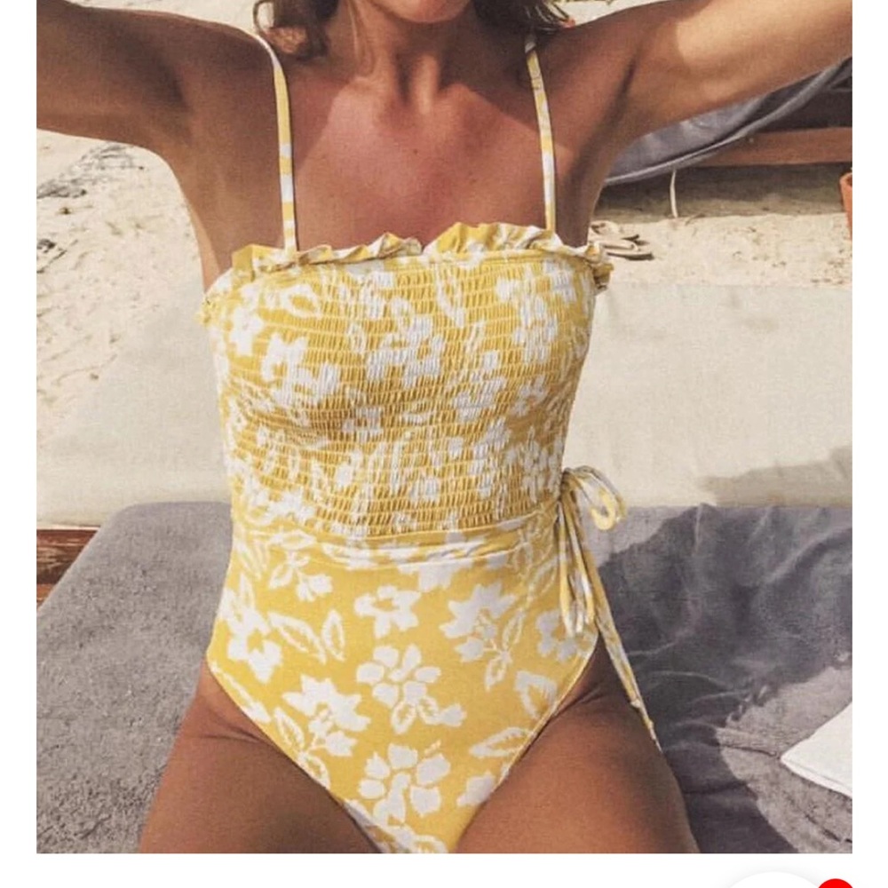 Yellow floralkini one piece